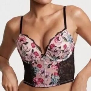 VICTORIA'S SECRET FLORAL EMBROIDERED PUSH UP CORSET BRA 34D